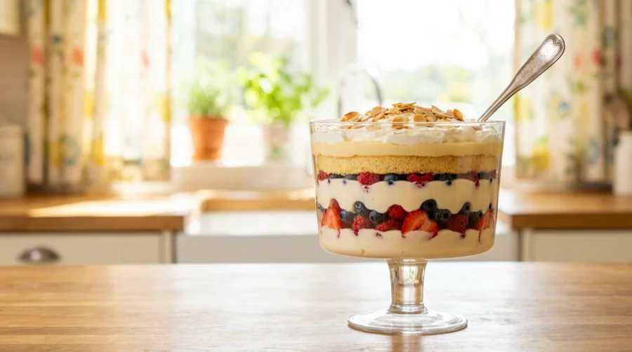 Layered trifle style dessert glass