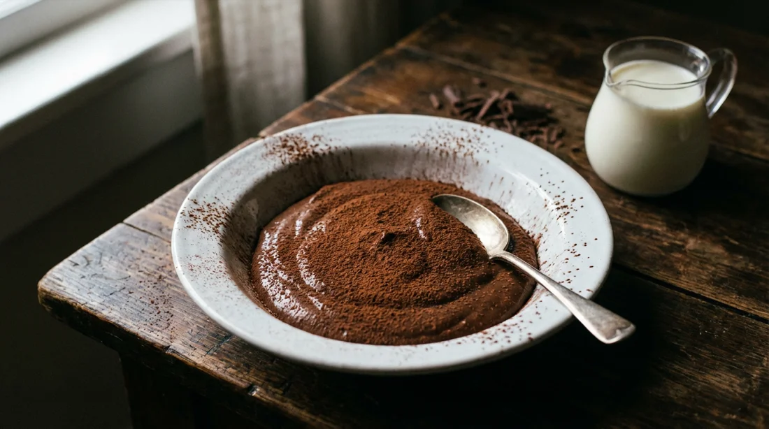 Chocolate blancmange with cocoa dusting