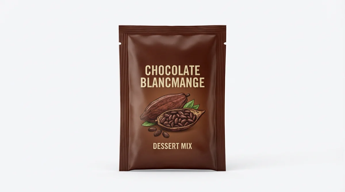 Chocolate blancmange powder sachet
